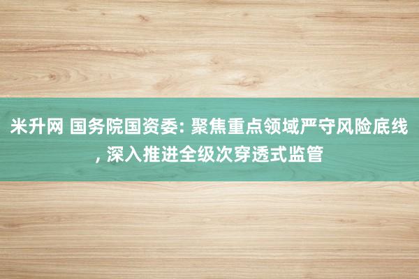 米升网 国务院国资委: 聚焦重点领域严守风险底线, 深入推进全级次穿透式监管