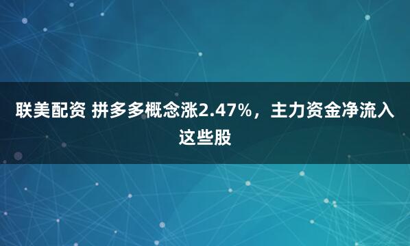 联美配资 拼多多概念涨2.47%，主力资金净流入这些股
